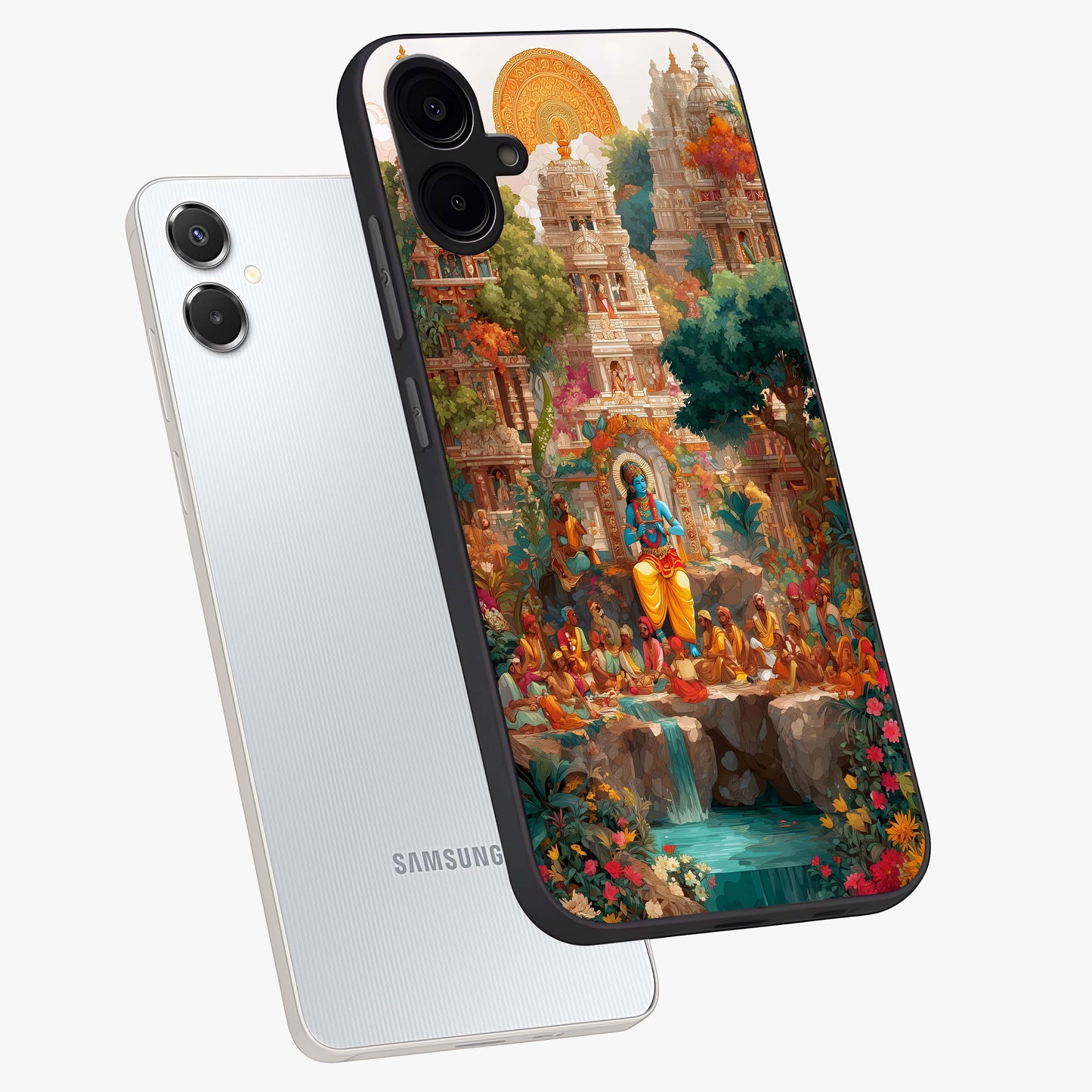 Sacred Sunlight Gods Glass Case displayed in angled mockup highlighting radiant spiritual design with celestial aesthetic.