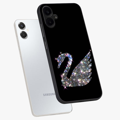 Starlit Swan Grace Glass Case displayed in angled mockup highlighting elegant swan illustration with dreamy celestial aesthetic.