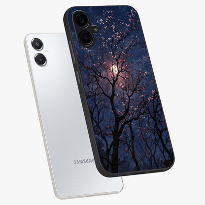 Twilight Sakura Serenade Glass Case displayed in angled mockup highlighting delicate sakura flower design with dreamy aesthetic.