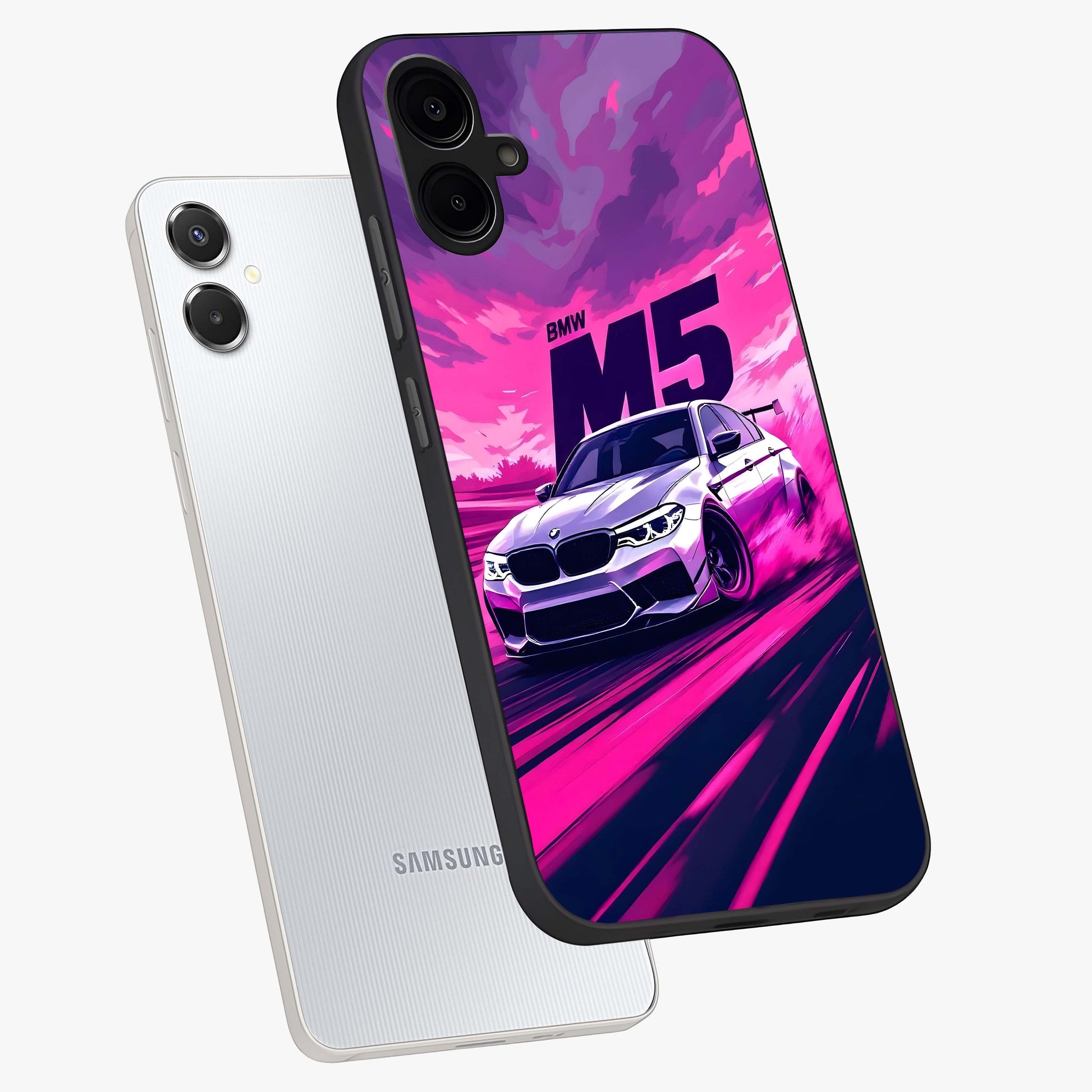 Velocity Drift Pulse Glass Case displayed in angled mockup highlighting dynamic drift design with sporty automotive aesthetic.