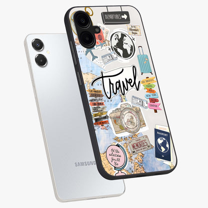 Wanderlust Journal Glass Case displayed in angled mockup highlighting adventure themed design with aesthetic travel vibe.