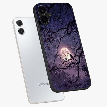 Whispering Moon Silence Glass Case displayed in angled mockup highlighting calm lunar design with dreamy night aesthetic.