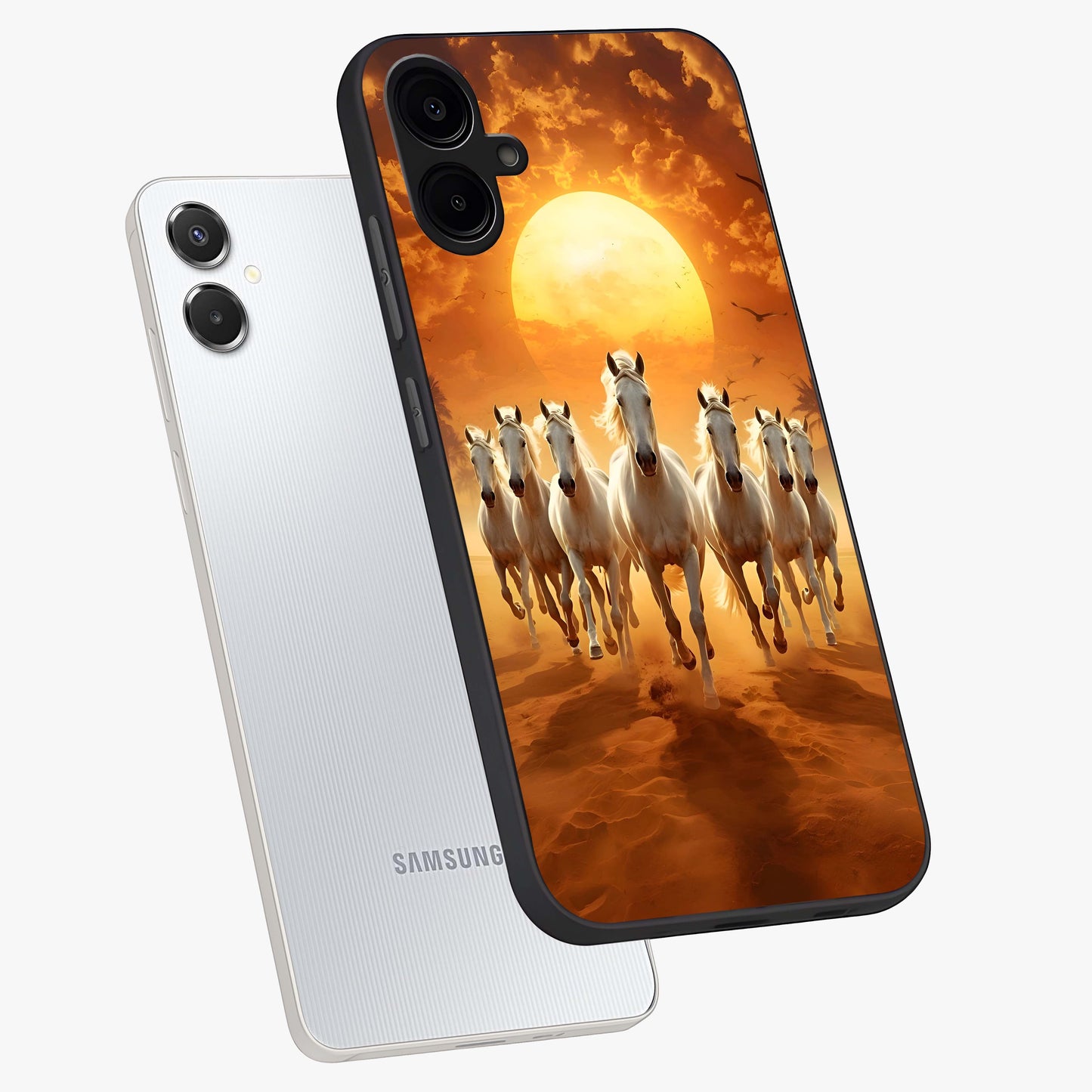 Wild Sunset Majesty Glass Case displayed in angled mockup highlighting vibrant sunset sky design with scenic aesthetic.