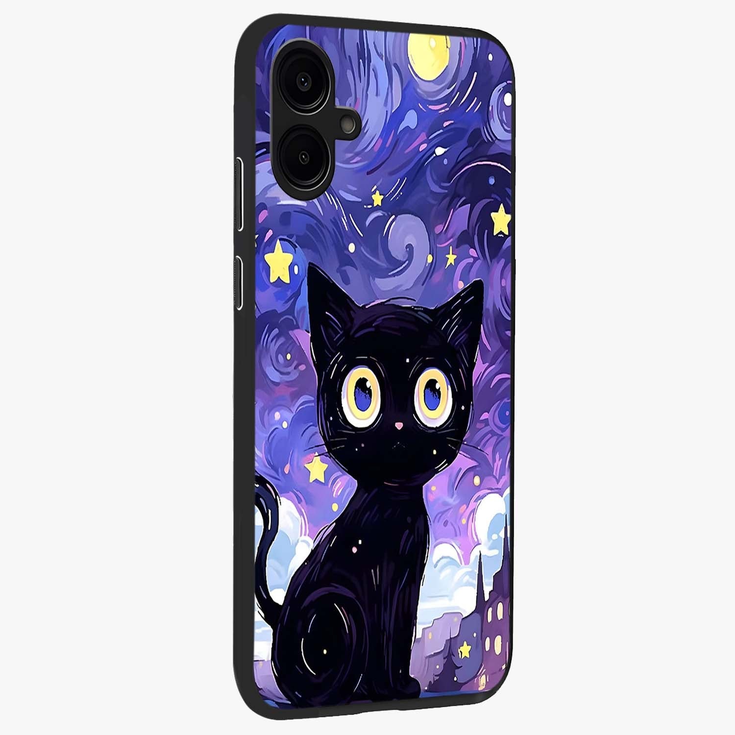 Abstract Cat Art Glass Case upright view showcasing creative feline illustration and aesthetic artistic style.