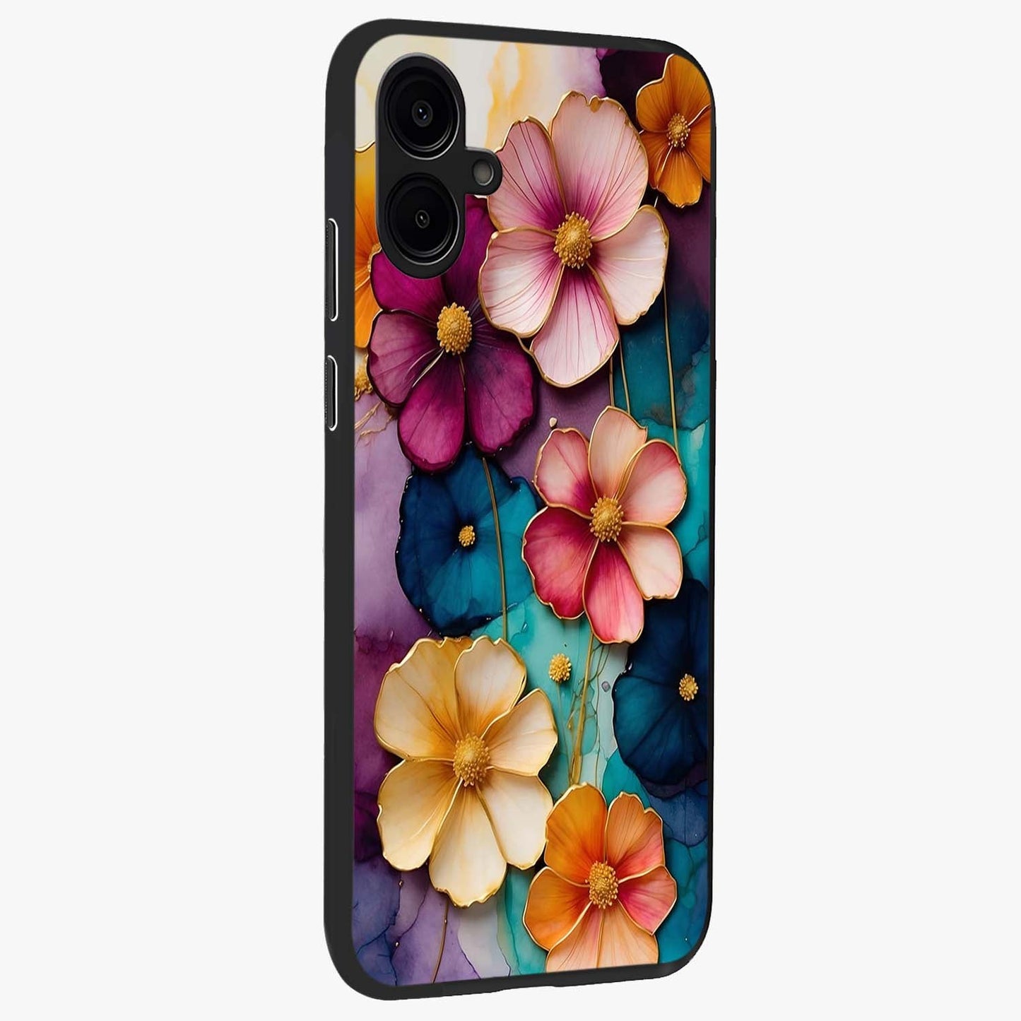 Artlyn Grace Flower Pattern Glass Case upright view showcasing graceful floral artwork with aesthetic botanical style.