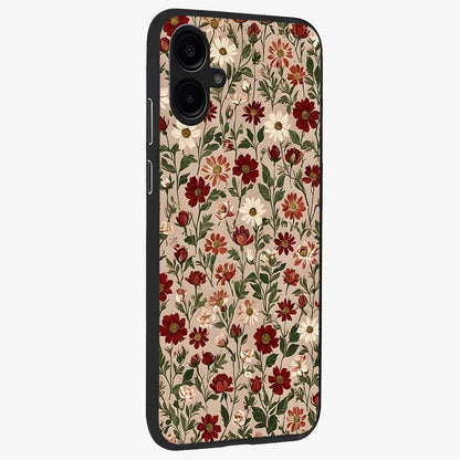 Biege Flower With Leaf Glass Case upright view showcasing delicate beige flower illustration with clean botanical style.