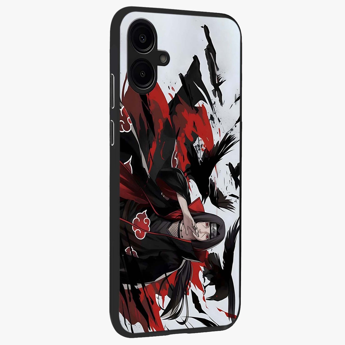 Crimson Crow Illusion Glass Case upright view showcasing striking crow illusion artwork with intense crimson theme.