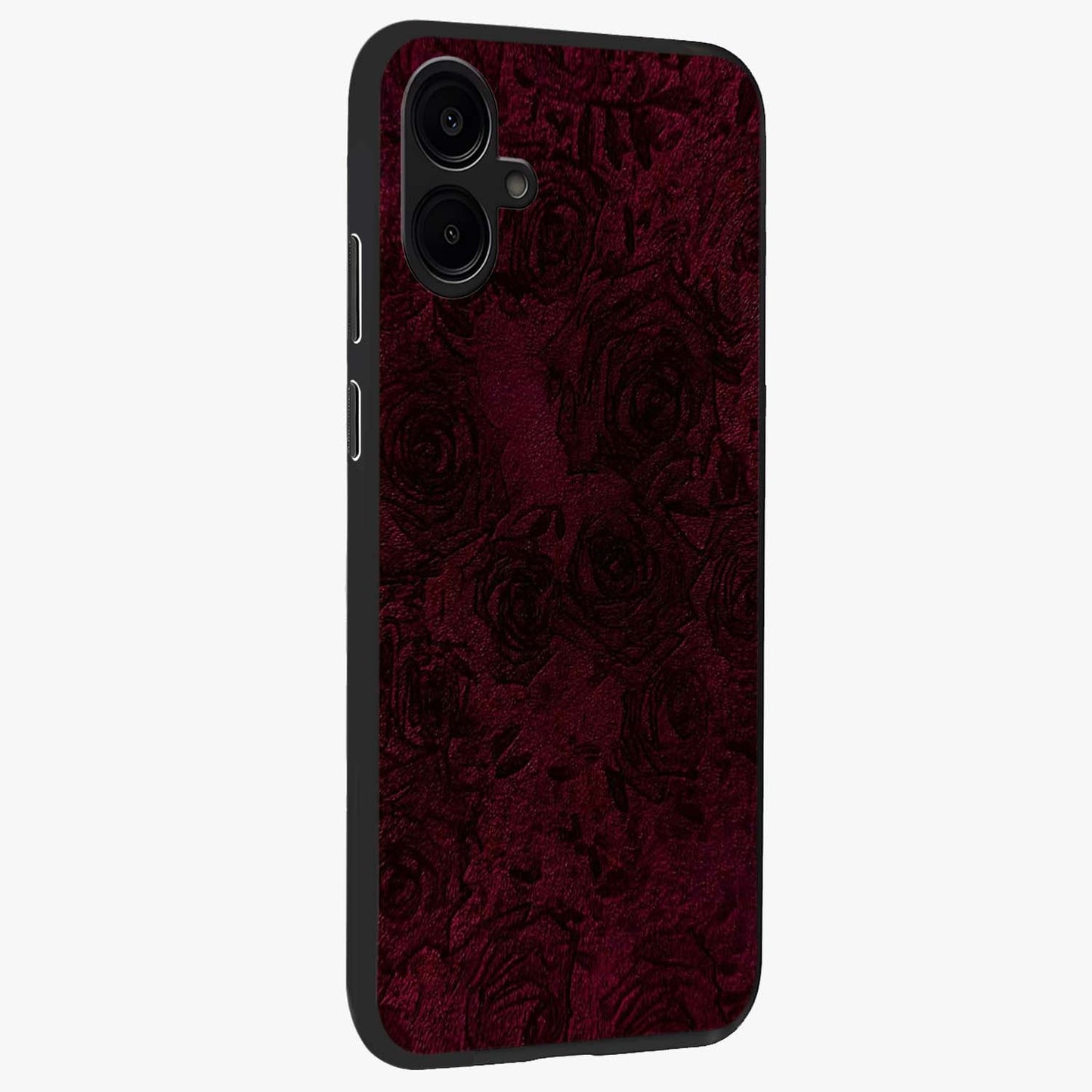 Crimson Fade Flow Glass Case upright view showcasing dynamic crimson flow artwork with stylish abstract theme.