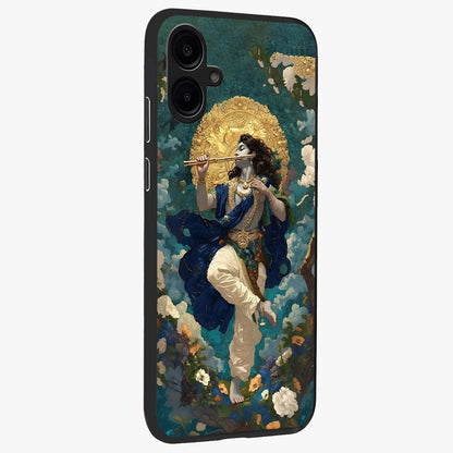 Divine Krishna Art Glass Case upright view showcasing divine Krishna artwork with sacred artistic theme.