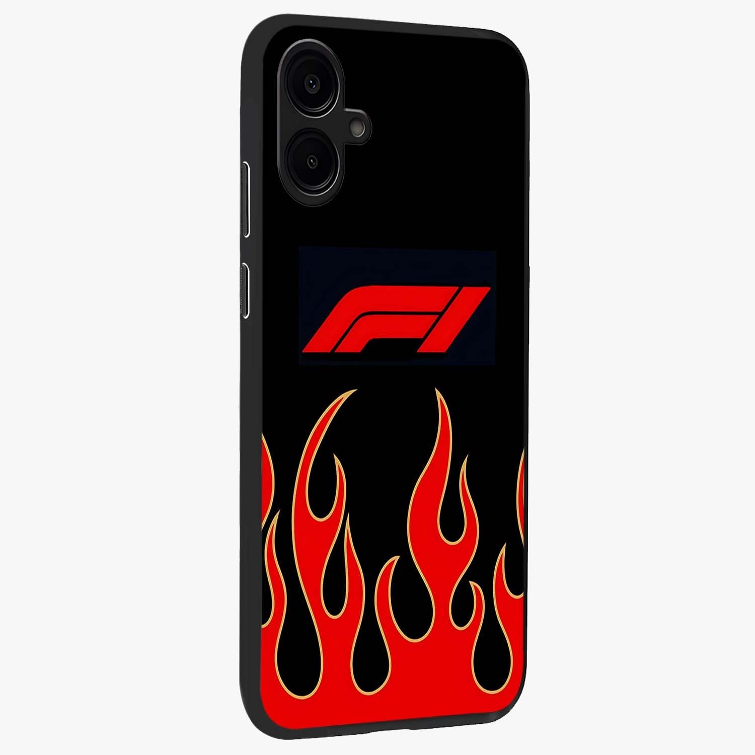 Fire F11 Glass Case upright view showcasing dynamic flame artwork with intense visual theme.
