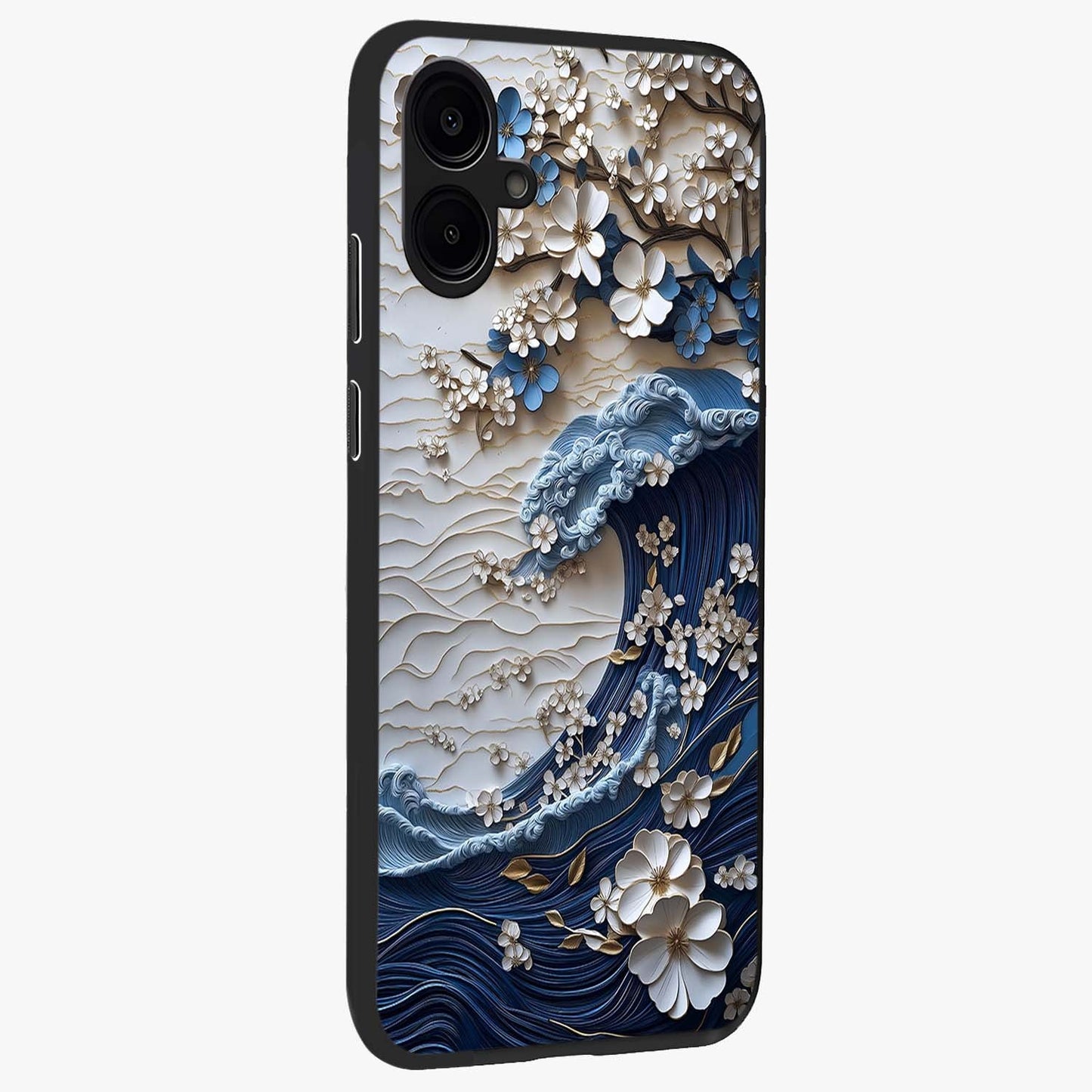 Floral Wave Origami Glass Case upright view showcasing creative floral origami artwork with artistic decorative theme.