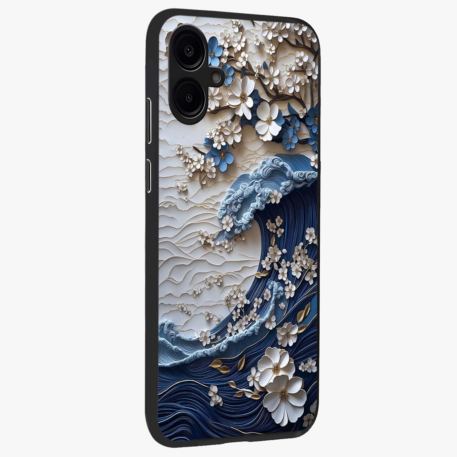 Floral Wave Origami Glass Case upright view showcasing creative floral origami artwork with artistic decorative theme.