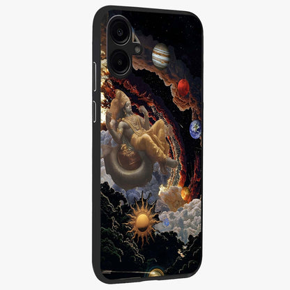 Galactic Divine God Glass Case upright view showcasing mystical divine artwork with dramatic cosmic theme.