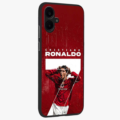 Goal Celebration Legacy Glass Case upright view showcasing dynamic football inspired artwork with victory celebration aesthetic.