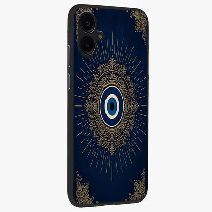 Golden Celestial Charm Glass Case upright view showcasing radiant celestial artwork with elegant golden theme.