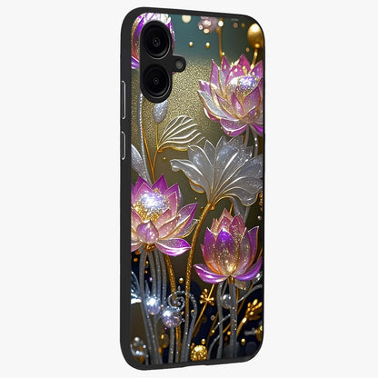 Golden Floral Majesty Glass Case upright view showcasing majestic floral artwork with rich decorative theme.