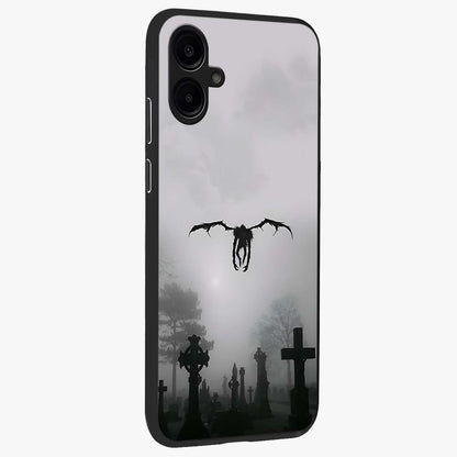 Graveyard Shadow Descent Glass Case upright view showcasing haunting graveyard artwork with dramatic dark theme.