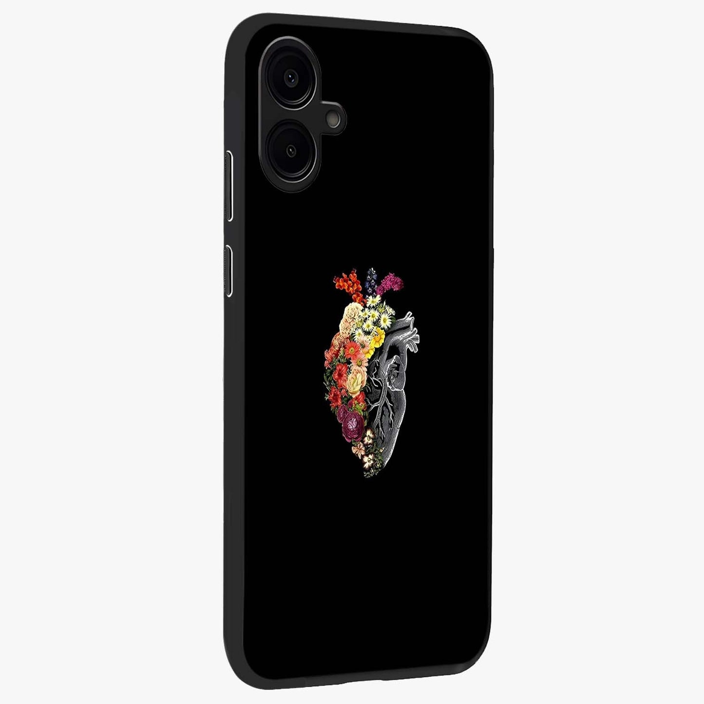 Heart With Flowers Glass Case upright view showcasing decorative heart and floral artwork with sweet romantic theme.