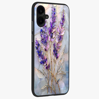 Lavender Dream Glow Glass Case upright view showcasing radiant lavender glow artwork with calming dreamy theme.