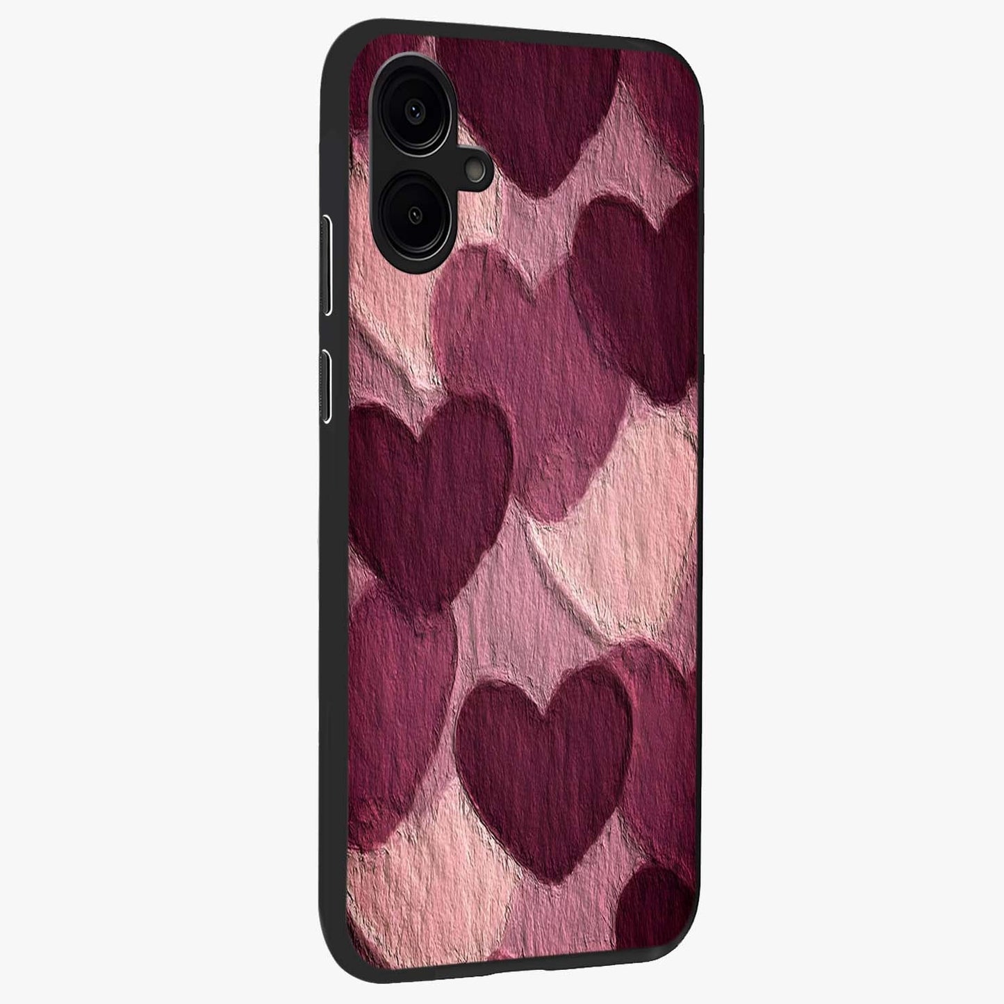 Layered Paper Hearts Glass Case upright view showcasing decorative layered heart artwork with sweet love theme.