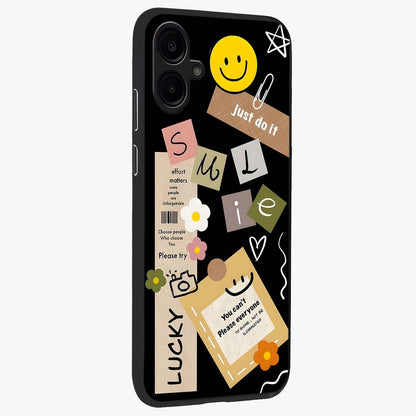 Lucky Aesthetic Collage Glass Case upright view showcasing vibrant collage artwork with youthful aesthetic theme.