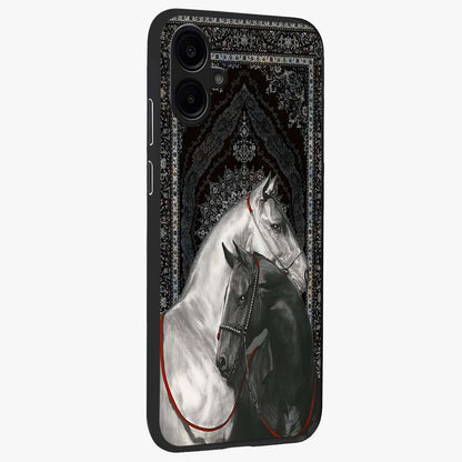 Majestic Ride Legacy Glass Case upright view showcasing dynamic ride inspired artwork with modern automotive theme.