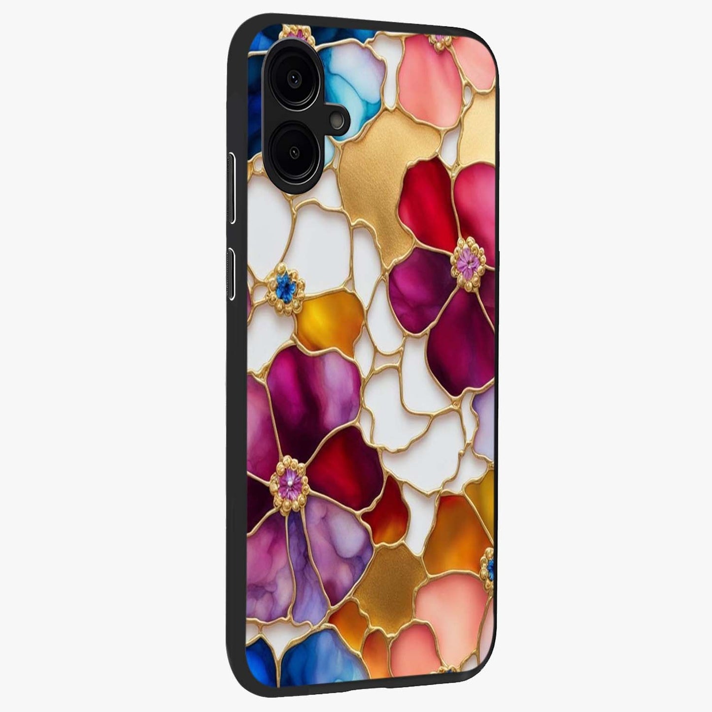 Marble Flower Pattern Glass Case upright view showcasing decorative marble flower artwork with refined style.