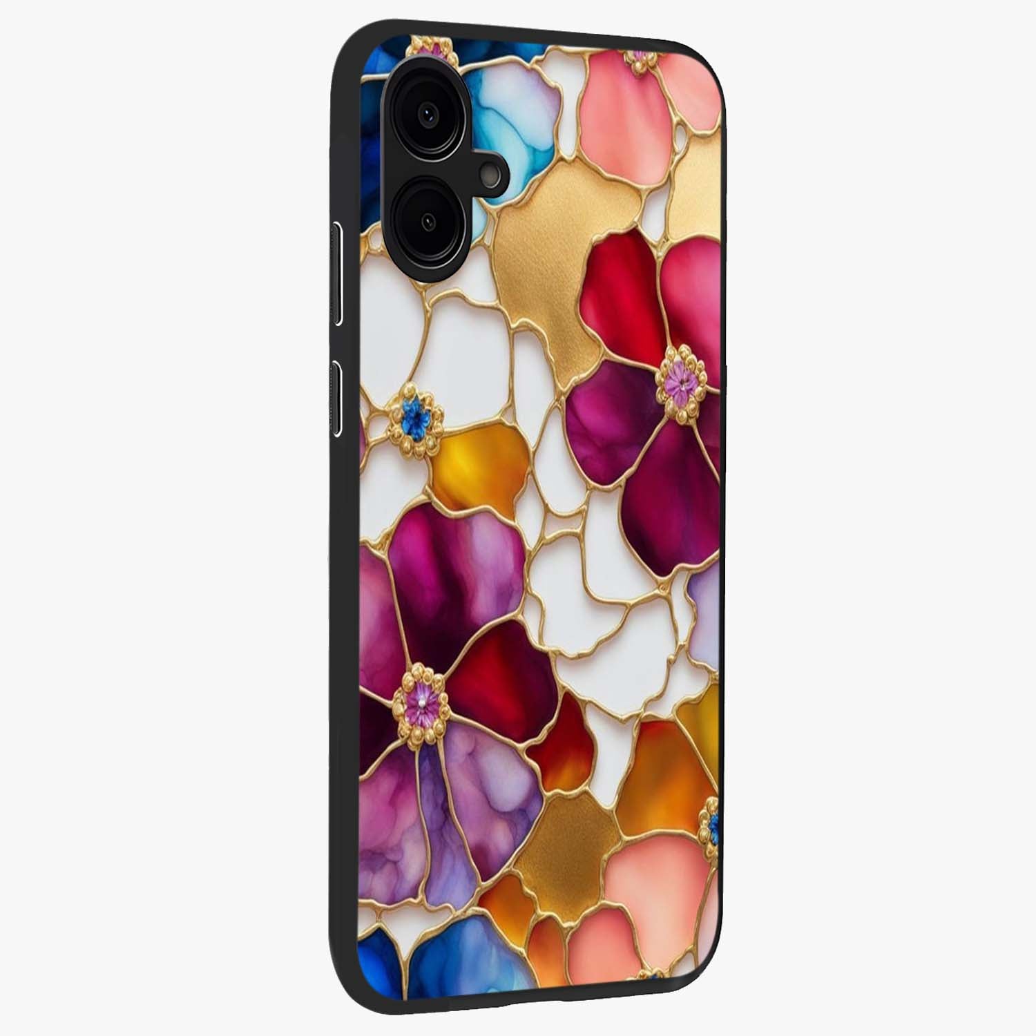Marble Flower Pattern Glass Case upright view showcasing decorative marble flower artwork with refined style.