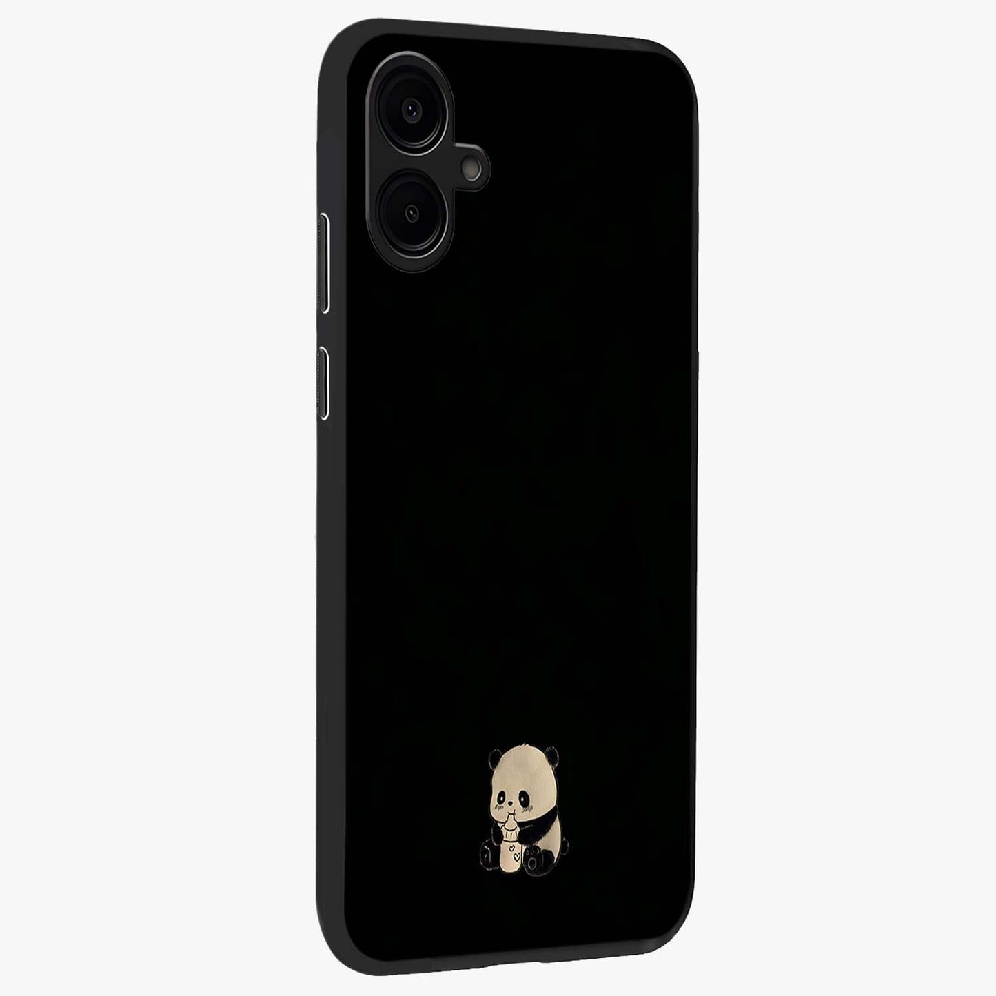 Midnight Panda Love Glass Case upright view showcasing charming panda artwork with playful romantic theme.