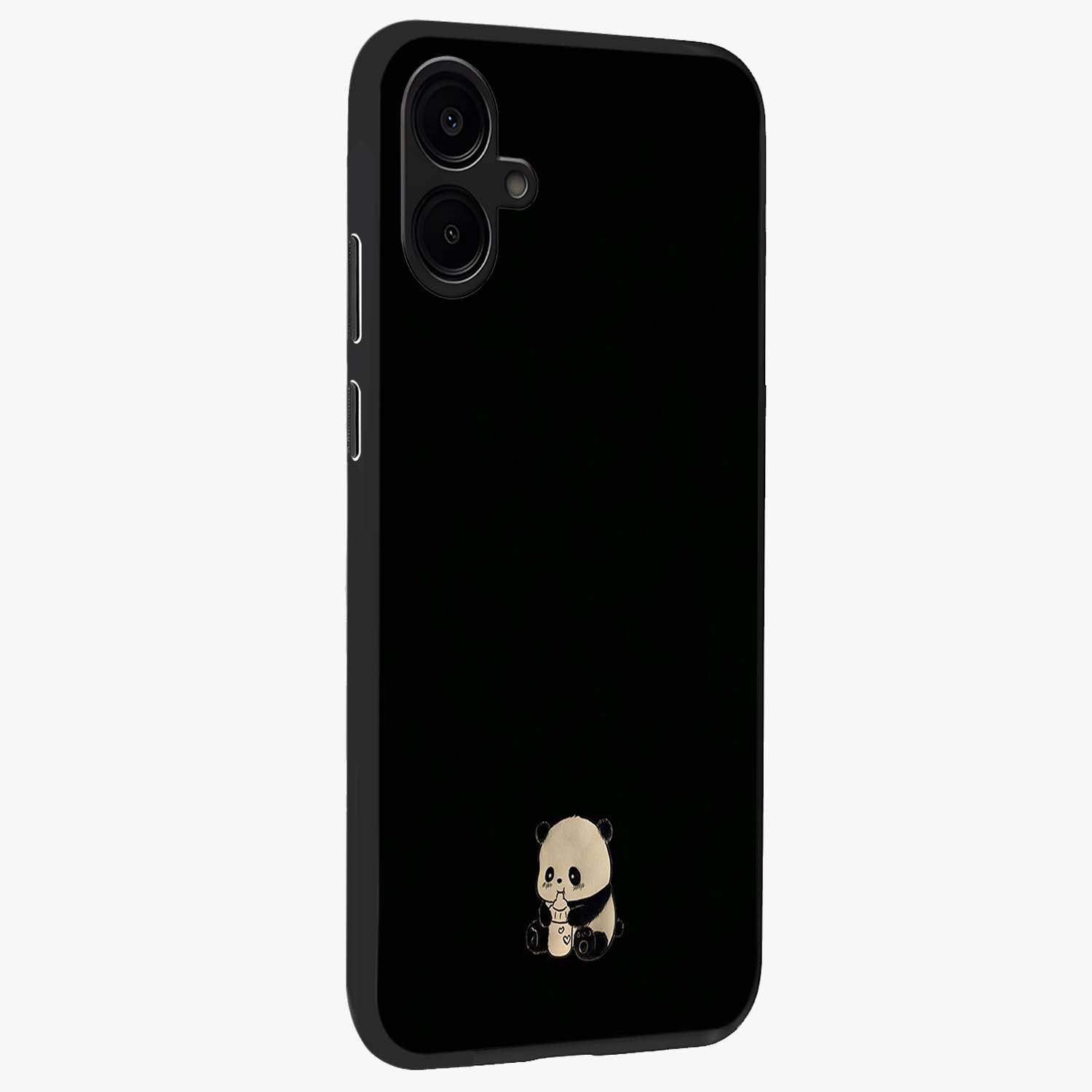 Midnight Panda Love Glass Case upright view showcasing charming panda artwork with playful romantic theme.