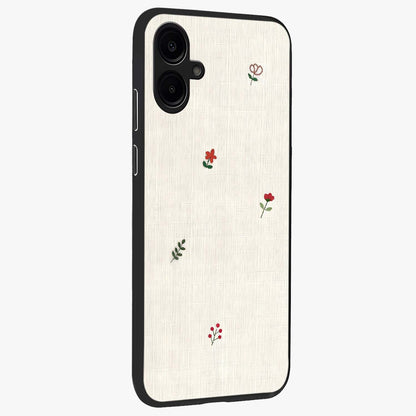 Minimalistic Blue With White Flower Pattern Glass Case upright view showcasing clean white flower artwork with calming blue theme.