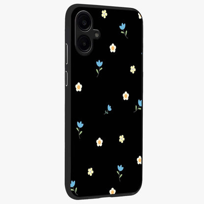 Minimal Petal Whispers Glass Case upright view showcasing elegant floral artwork with modern minimalist style.