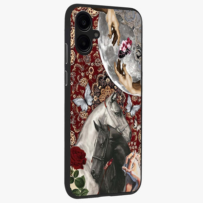 Moonlit Royal Stallion Glass Case upright view showcasing dramatic horse artwork with glowing moon themed design.