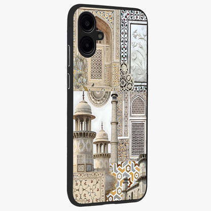 Mughal Marble Legacy Glass Case upright view showcasing ornate Mughal design with luxurious traditional theme.