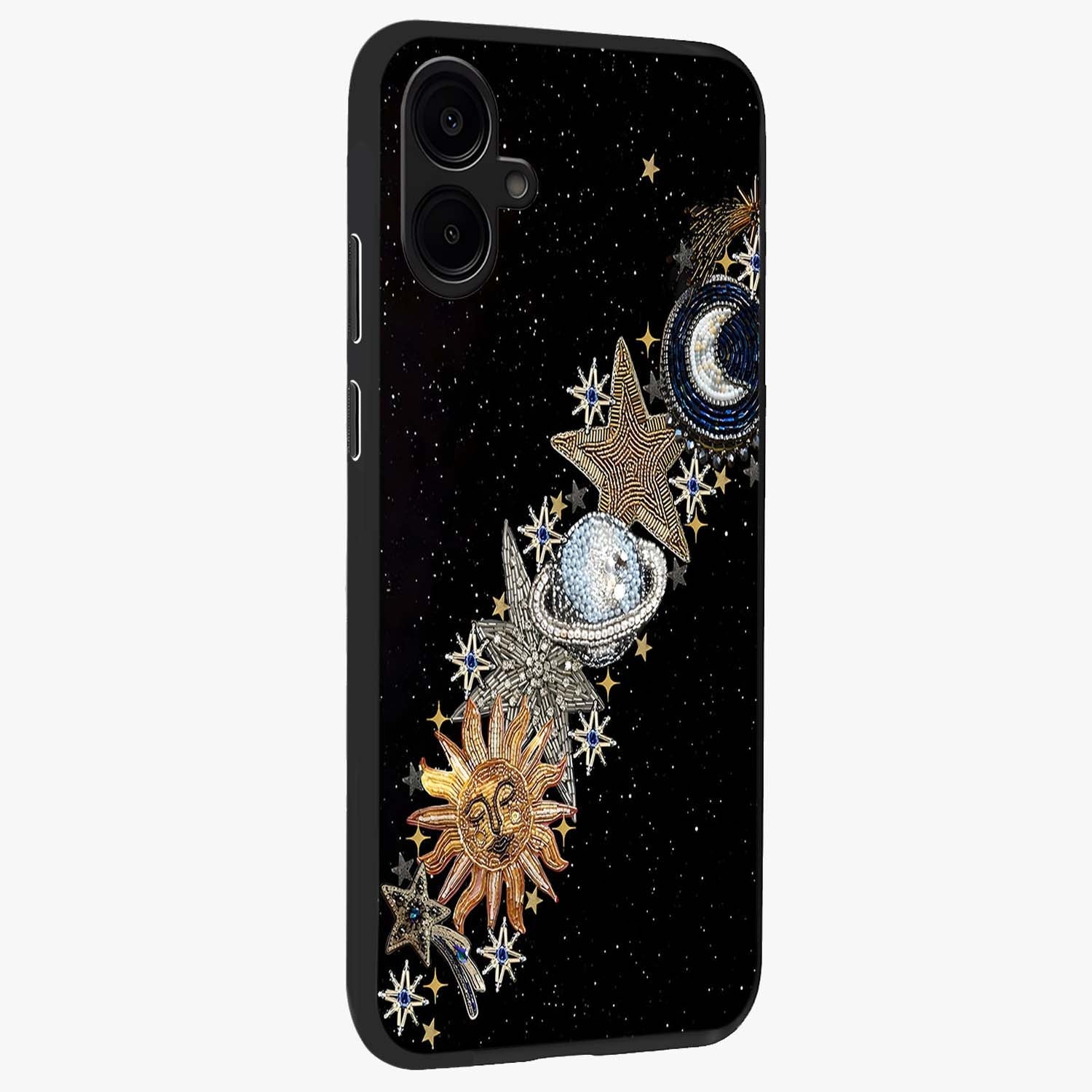 Pearls Universe Object Glass Case upright view showcasing decorative pearl themed artwork with cosmic elegance.
