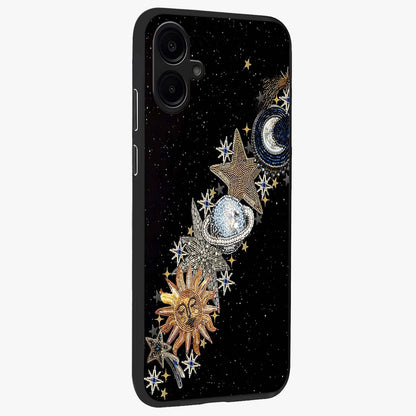 Pearls Universe Object Glass Case upright view showcasing decorative pearl themed artwork with cosmic elegance.