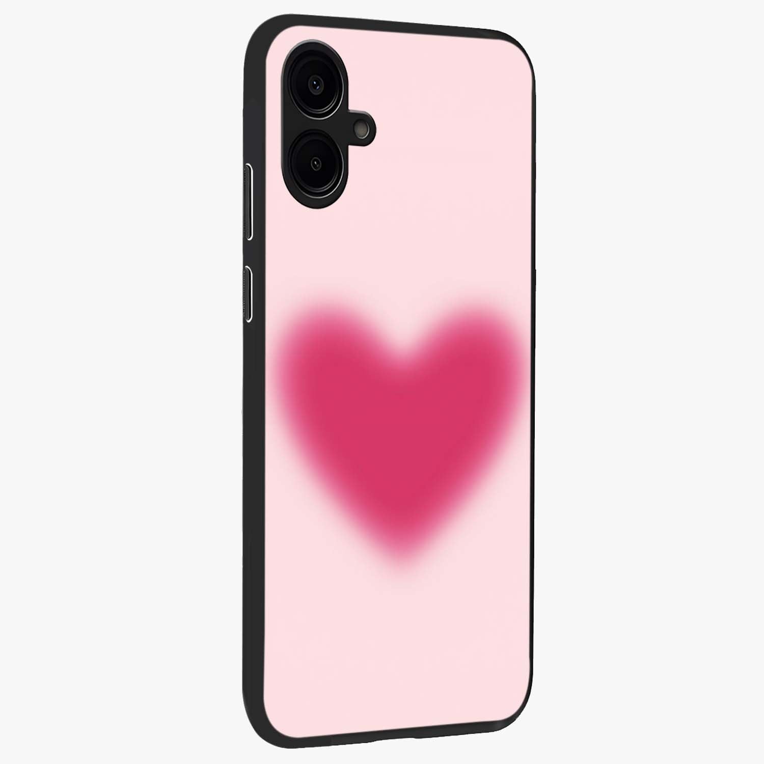 Pink Aura Heart Glass Case upright view showcasing romantic heart artwork with soft pastel theme.