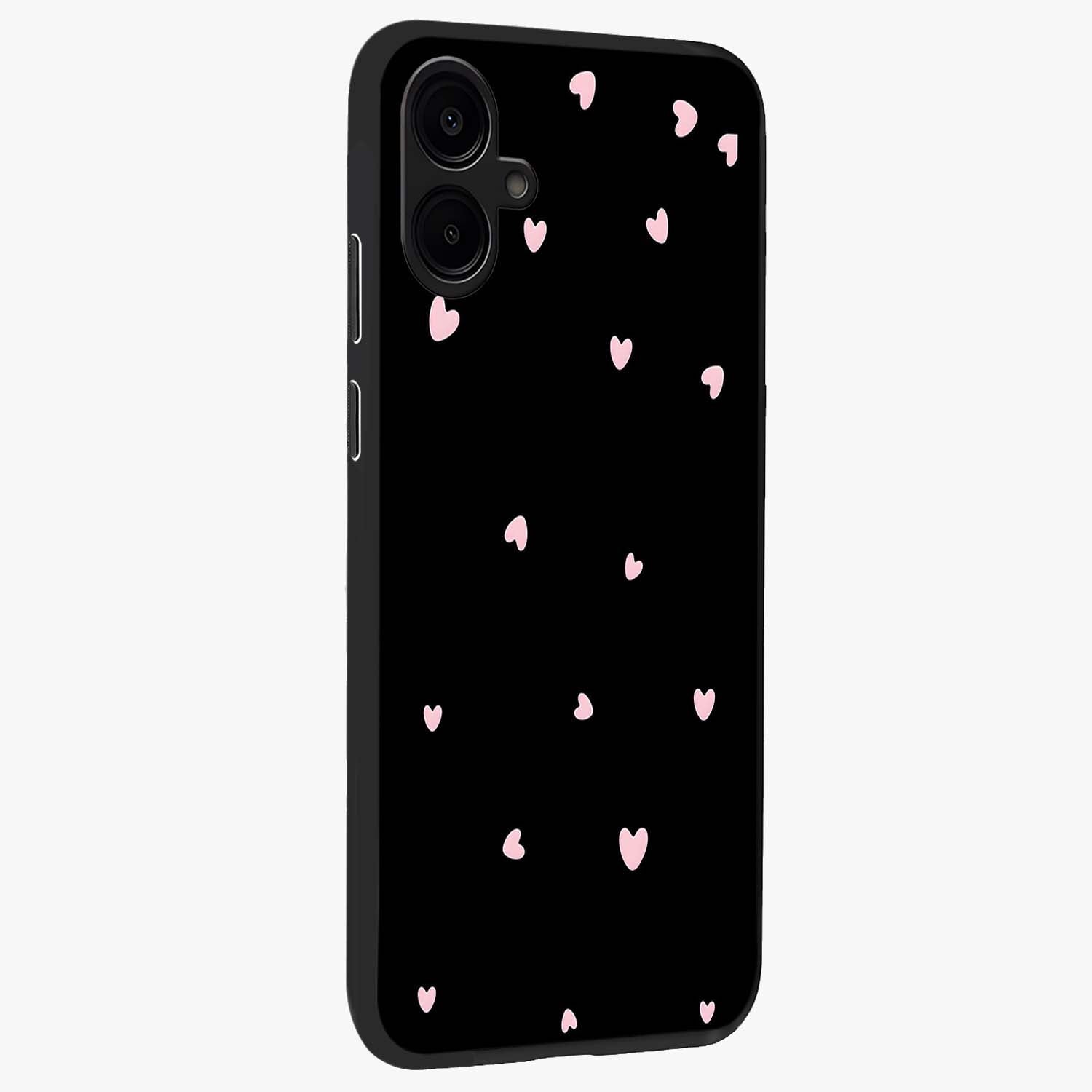 Pink Love Drops Glass Case upright view showcasing charming heart drop artwork with romantic playful theme.