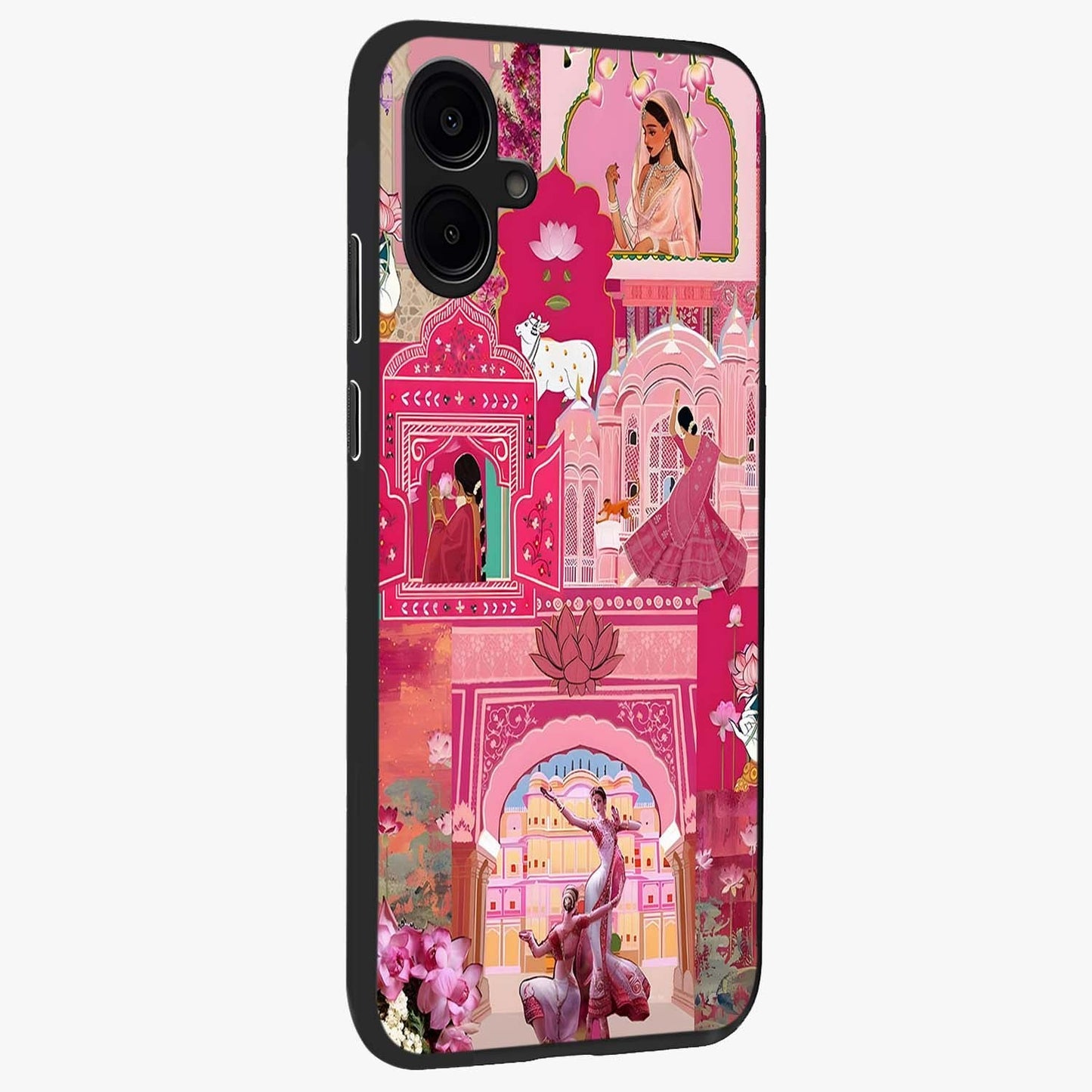 Pink Palace Muse Glass Case upright view showcasing artistic palace artwork with graceful royal theme.