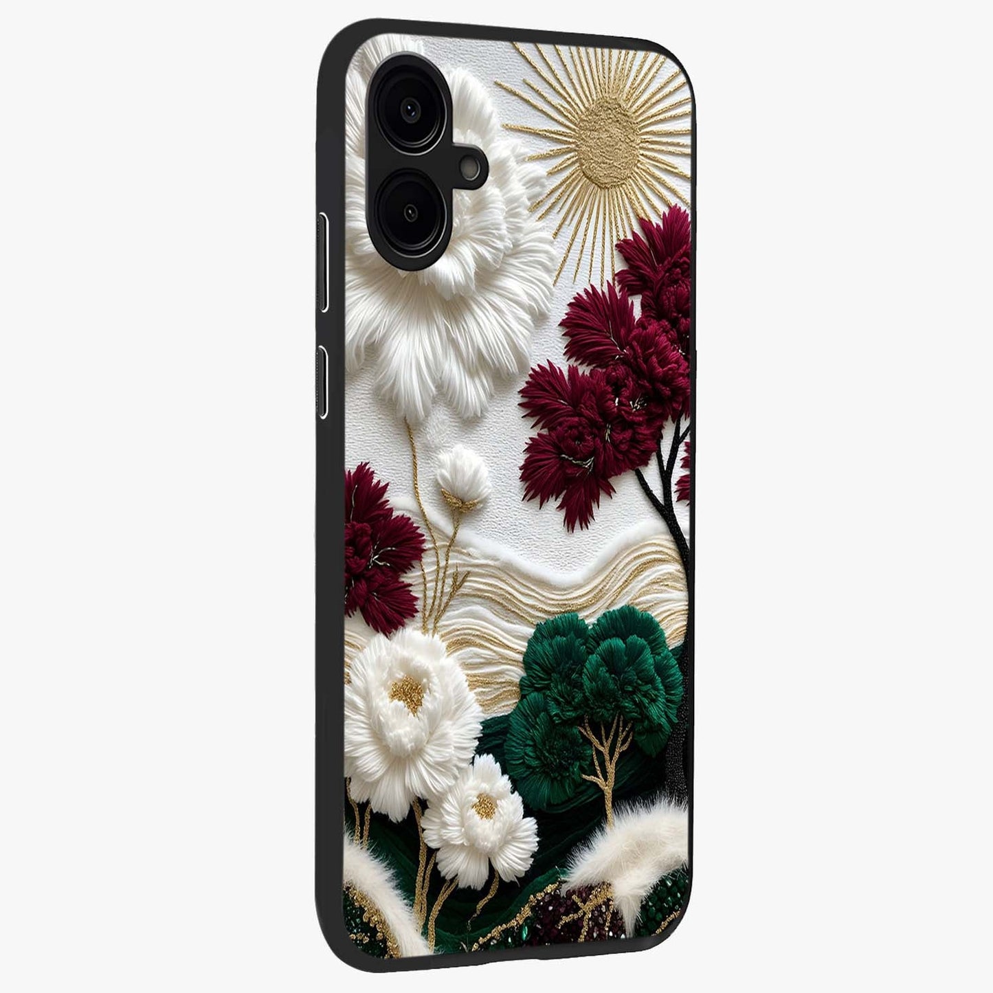 Radiant Bloom Elegance Glass Case upright view showcasing decorative flower artwork with refined botanical theme.