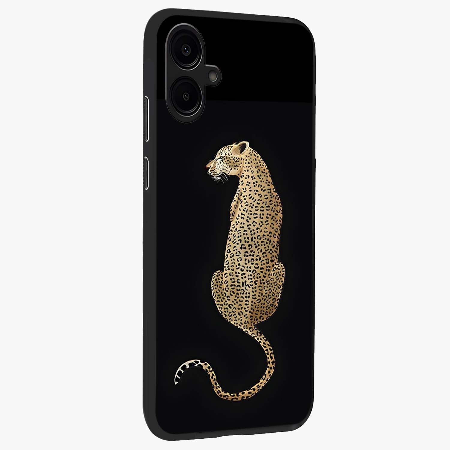 Regal Leopard Glass Case upright view showcasing striking leopard artwork with fierce wildlife theme.