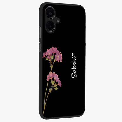 Riching Lavender Flower Custom Name Glass Case upright view showcasing elegant lavender floral artwork with personalized aesthetic.