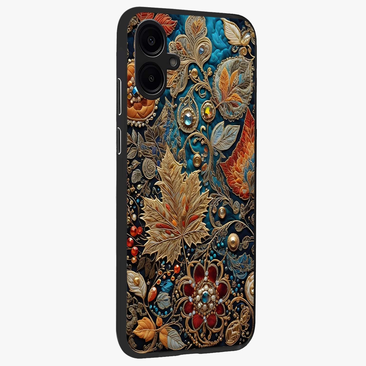 Royal Jewel Garden Glass Case upright view showcasing rich floral artwork with luxurious garden theme.
