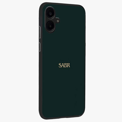 Sabr Minimal Patience Glass Case upright view showcasing calm minimalist artwork with motivational patience theme.