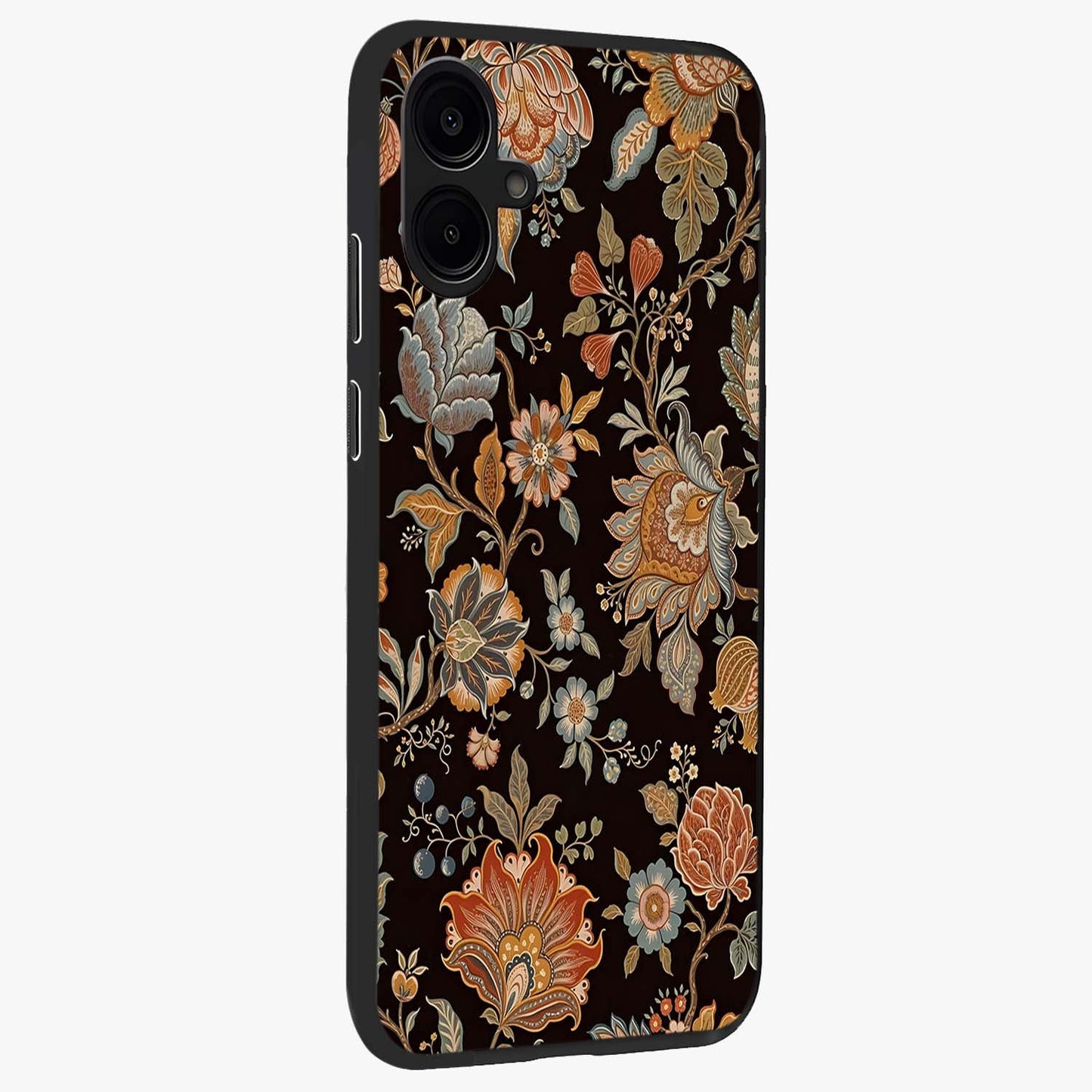 Vintage Floral Dream Glass Case upright view showcasing delicate floral artwork with timeless vintage theme.