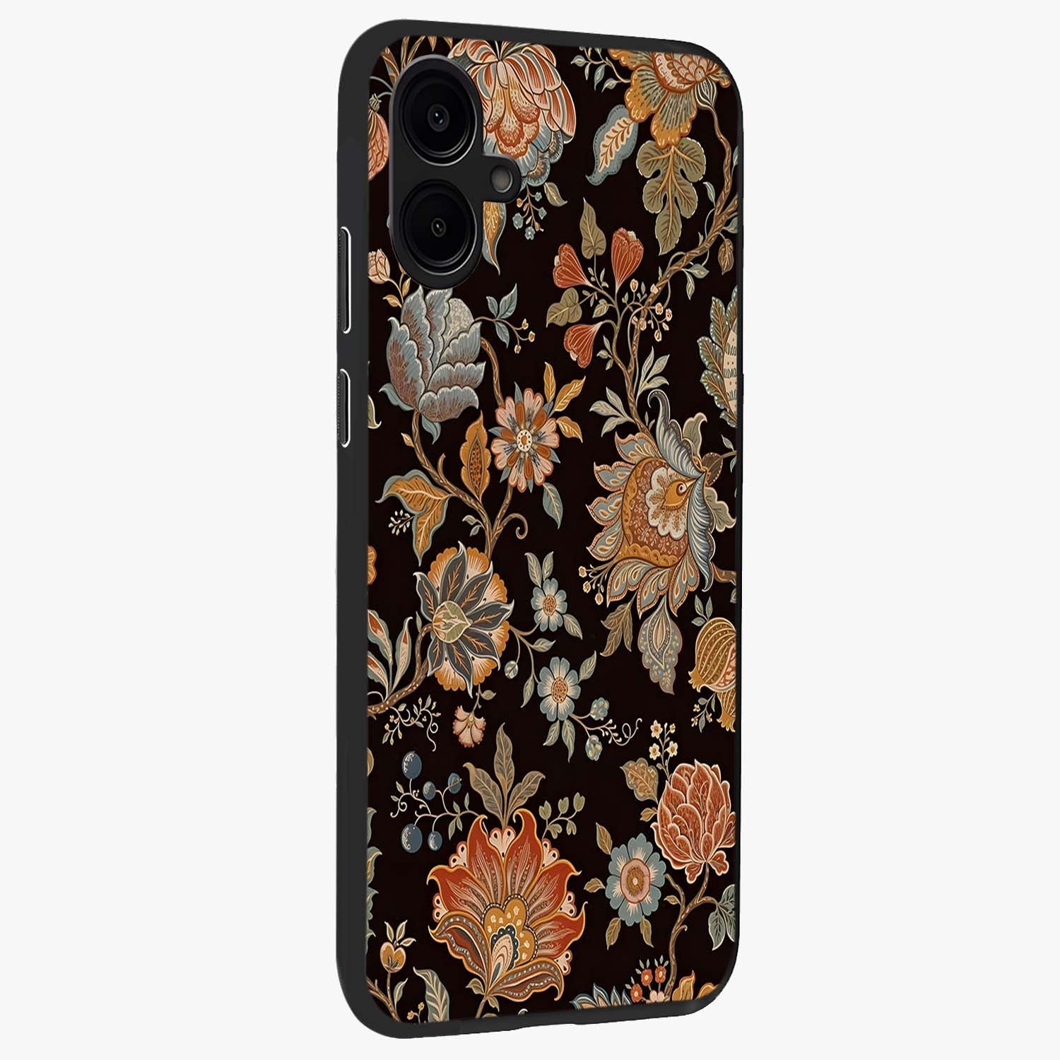 Vintage Floral Dream Glass Case upright view showcasing delicate floral artwork with timeless vintage theme.