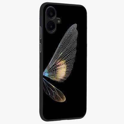 Whispers Of Wings Glass Case upright view showcasing elegant wing artwork with light airy theme.