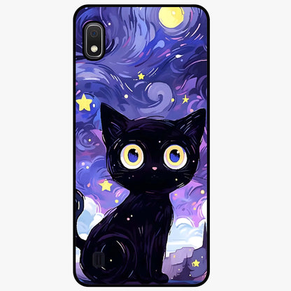 Abstract Cat Art Glass Case showing flat back view with artistic cat illustration and glossy glass finish.