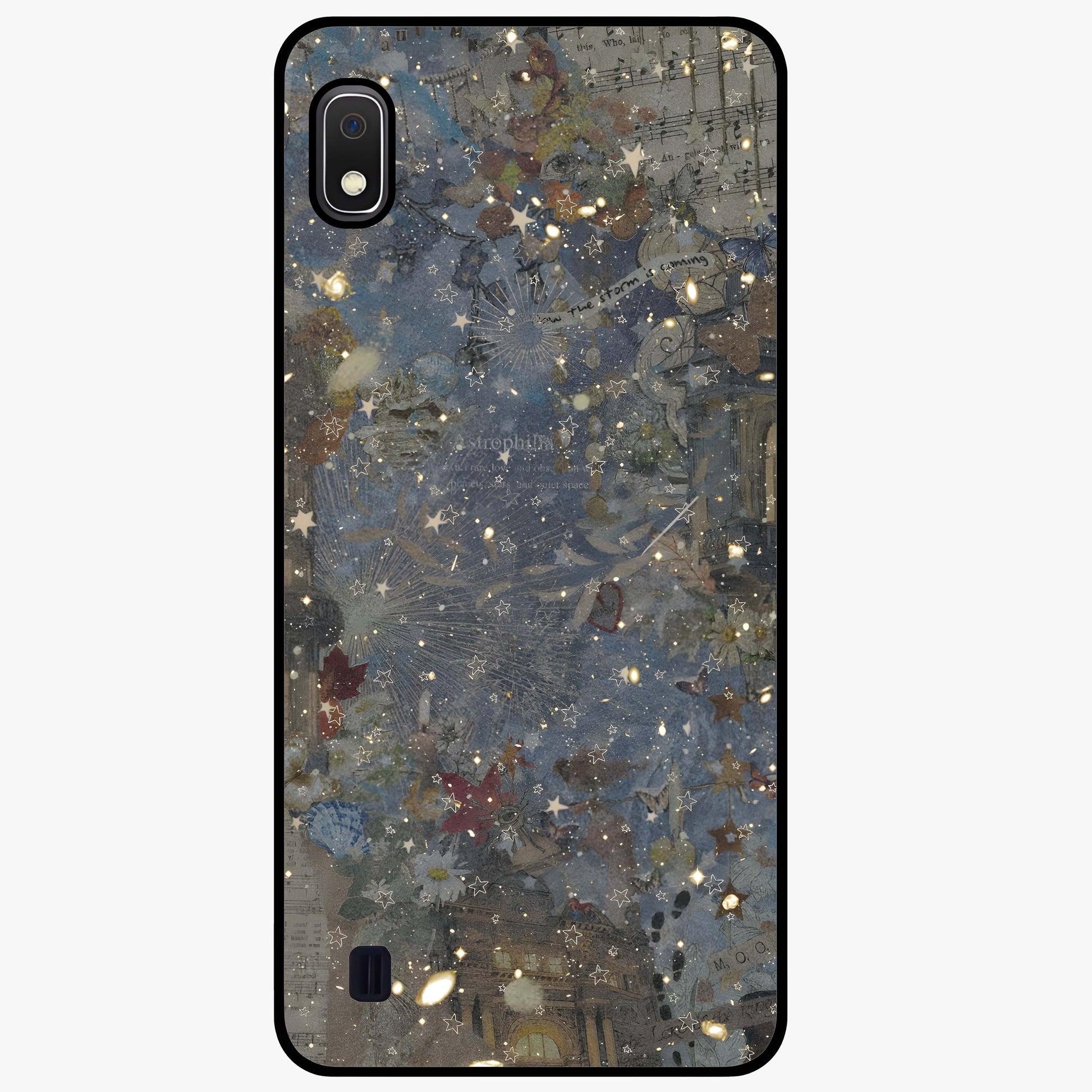 Aesthetic Astrolophia Glass Case showing flat back view with dreamy aesthetic design and glossy glass finish.