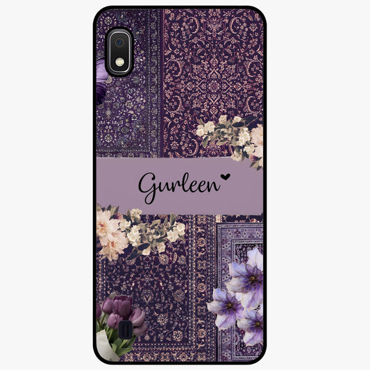 Antique Floral Whisper Custom Name Glass Case showing flat back view with vintage floral artwork and personalized name design.